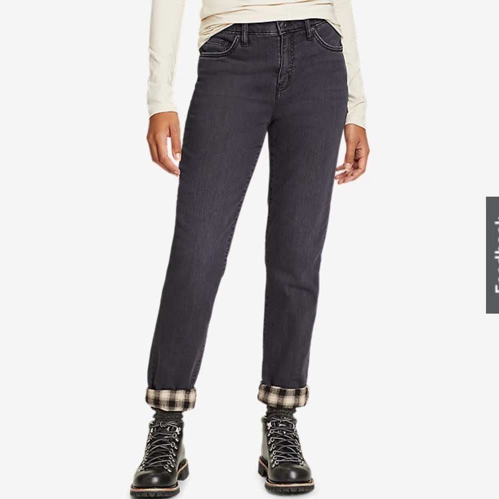 EDDIE BAUER WOMENS BOYFRIEND FLEECE LINED MID RISE STRAIGHT JEANS IN SIZE 10TALL